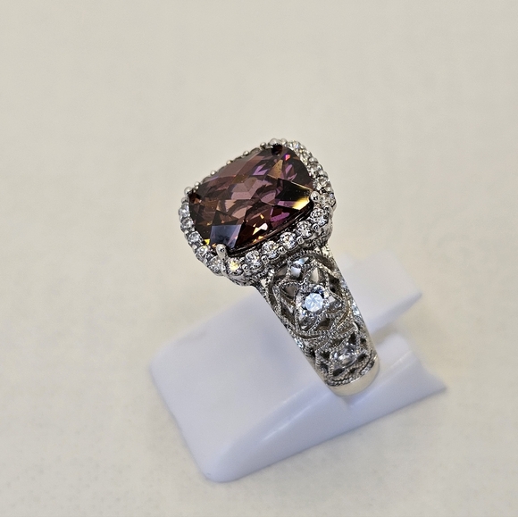 Authentic Tacori IV Blush Tourmaline & Diamond Simulants Sterling Silver Sz 7.5 - Picture 7 of 14